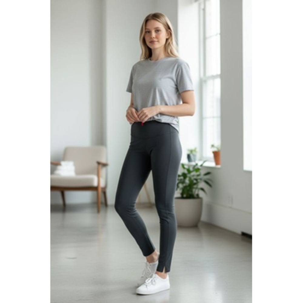 Spanx Leggings Womens Medium Black High Rise Ankle Side Slit Shaping Stretch